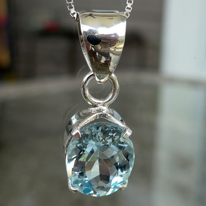 Natural Blue Topaz Oval Gemstone Pendant