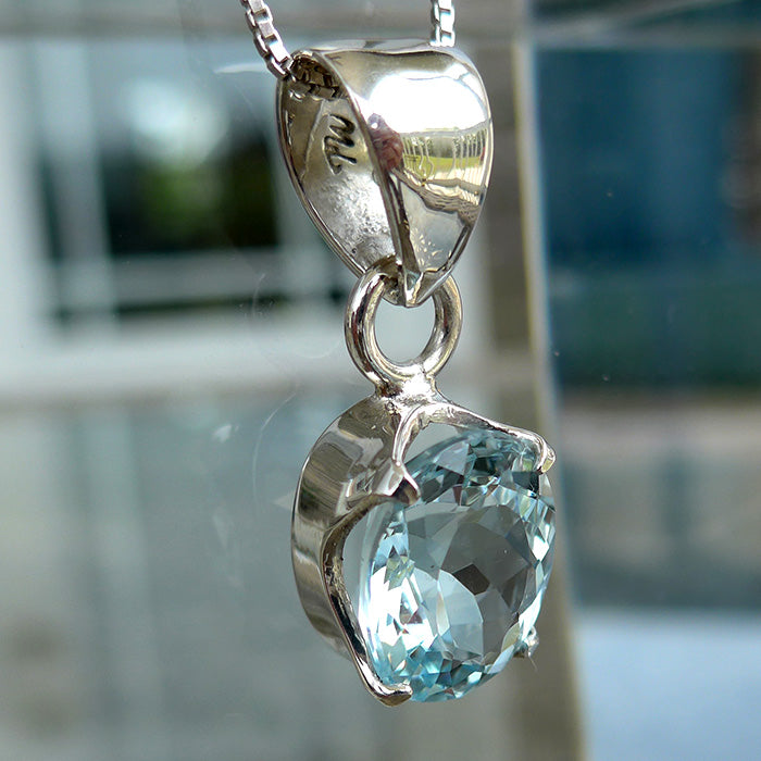Natural Blue Topaz Oval Gemstone Pendant
