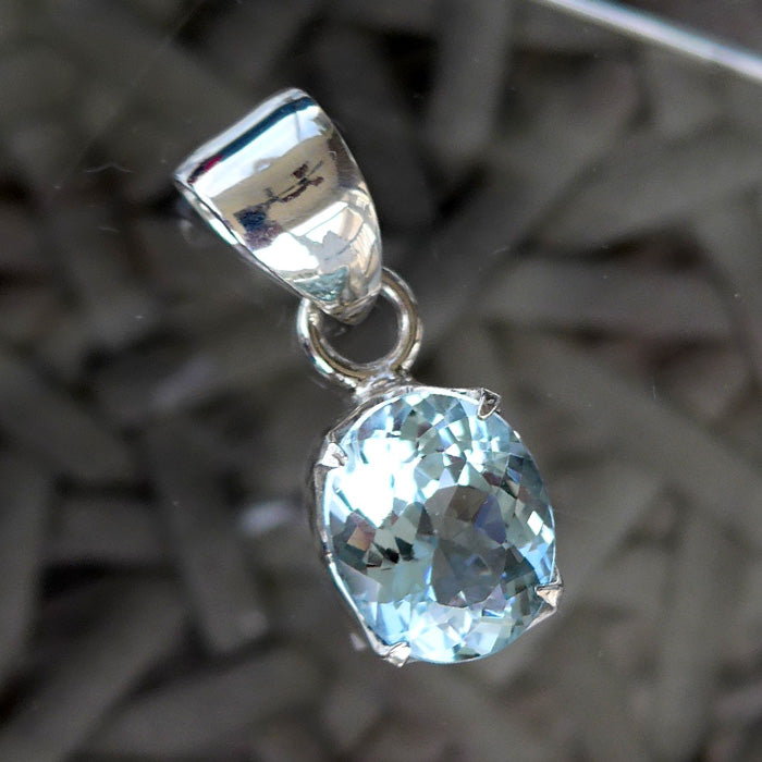 Natural Blue Topaz Oval Gemstone Pendant