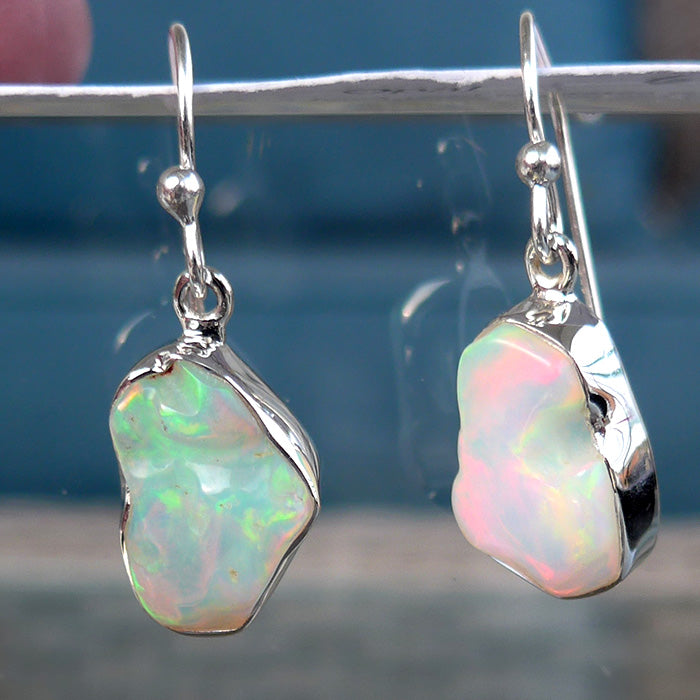 Organic Curved Opal Hanging Earrings