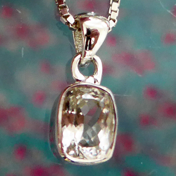 Gemstone Phenacite Squared Round Petite Pendant