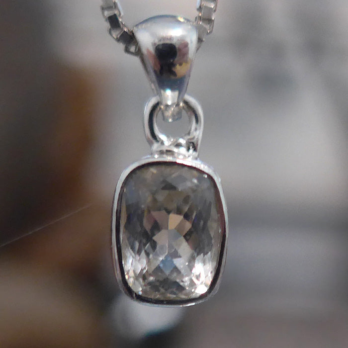 Gemstone Phenacite Squared Round Petite Pendant