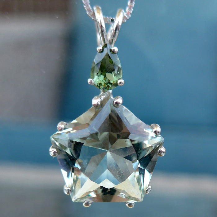 Prasiolite Star of Venus Pendant with Moldavite Crown