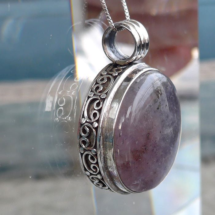 Round Espiritu Santo Rutilated Amethyst Violet Flame Pendant