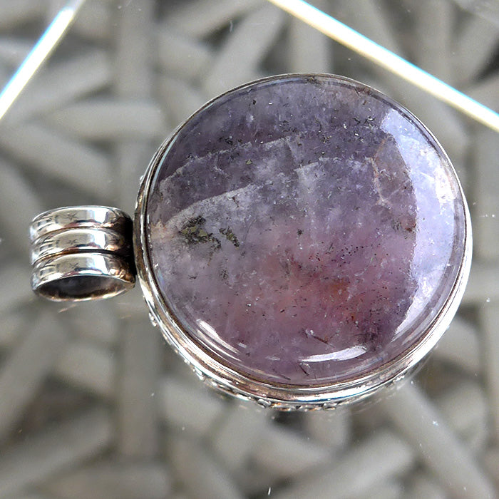 Round Espiritu Santo Rutilated Amethyst Violet Flame Pendant