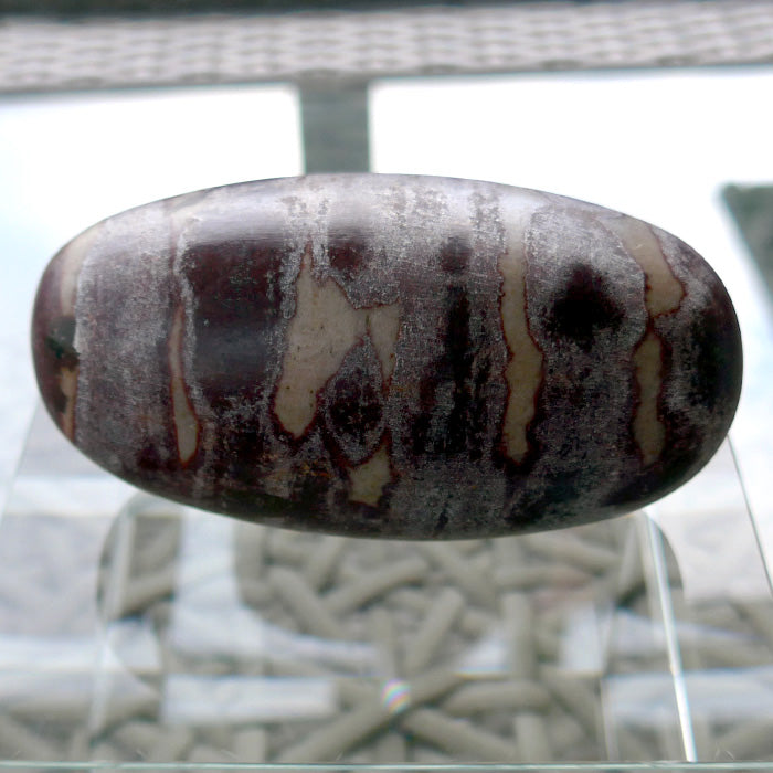 Striped Shiva Lingam with Jade Ring Stand