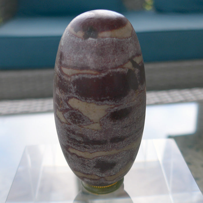 Striped Shiva Lingam with Jade Ring Stand