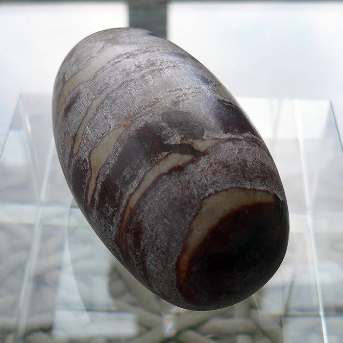 Striped Shiva Lingam with Jade Ring Stand