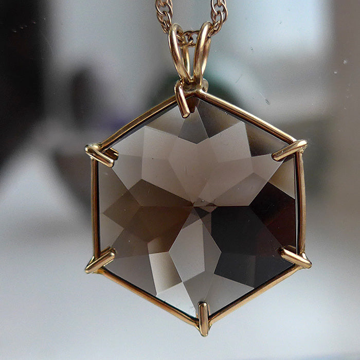 Smoky Quartz 14 kt Gold Flower of Life Pendant