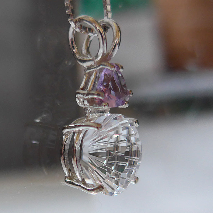 Clear Quartz Super Nova Pendant with Trillion Rose de France Amethyst Crown