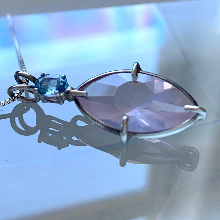 Rose Quartz Infinite Eye Pendant with Aquamarine Top Stone