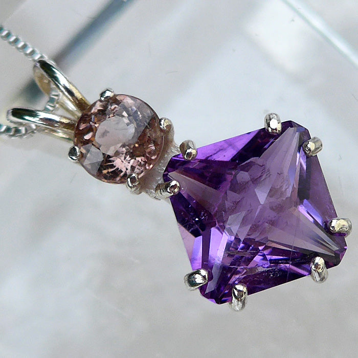 Amethyst Mini Magician Stone Pendant with Pink Tourmaline Crown