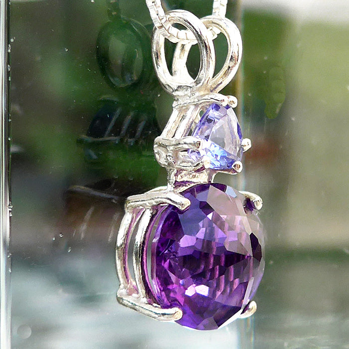 Amethyst Mini Radiant Heart with Trillion Tanzanite