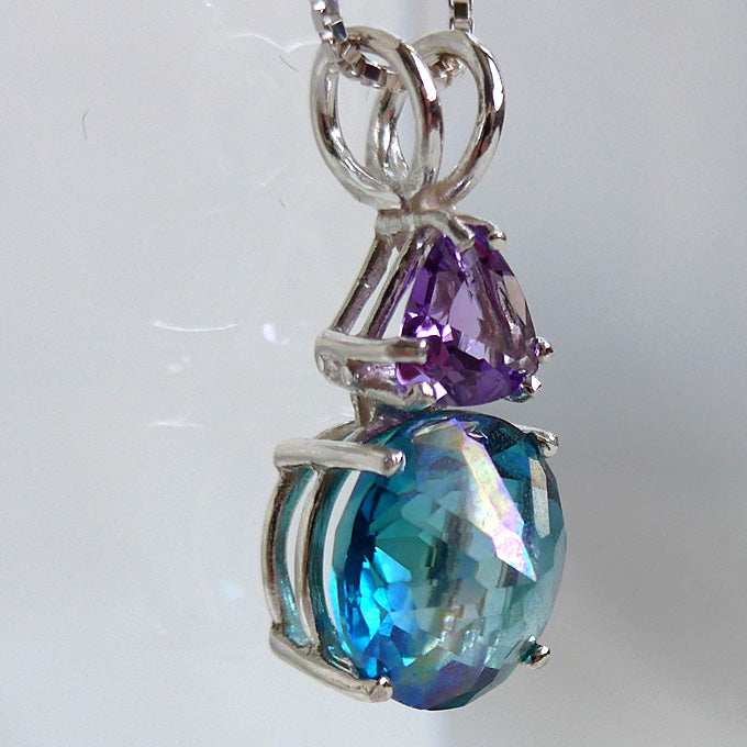 Aqua Aura Mini Radiant Heart with 6 mm Trillion Amethyst Crown