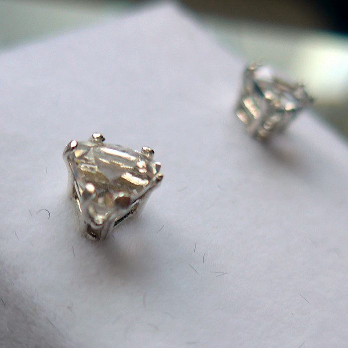 6 Millimeter Clear Quartz Trillion Cut Sterling Silver Post Earrings