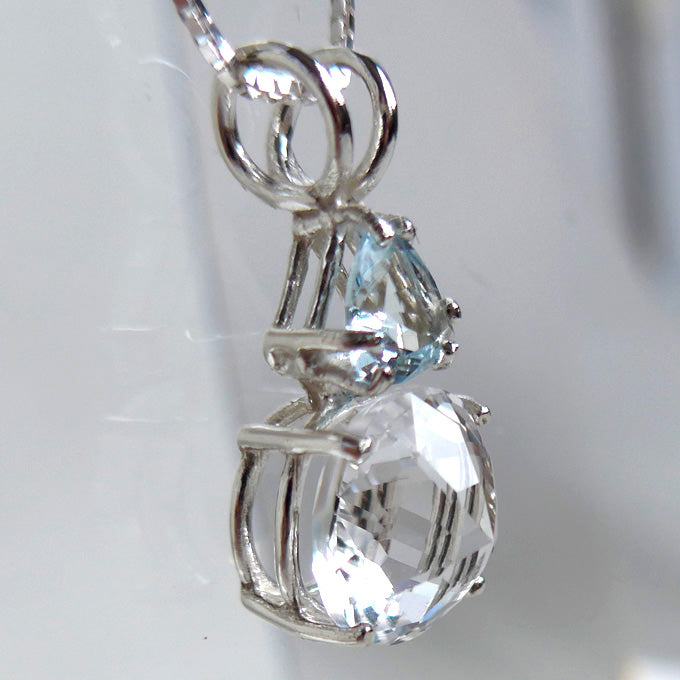 Clear Quartz Mini Radiant Heart with Trillion Aquamarine Crown