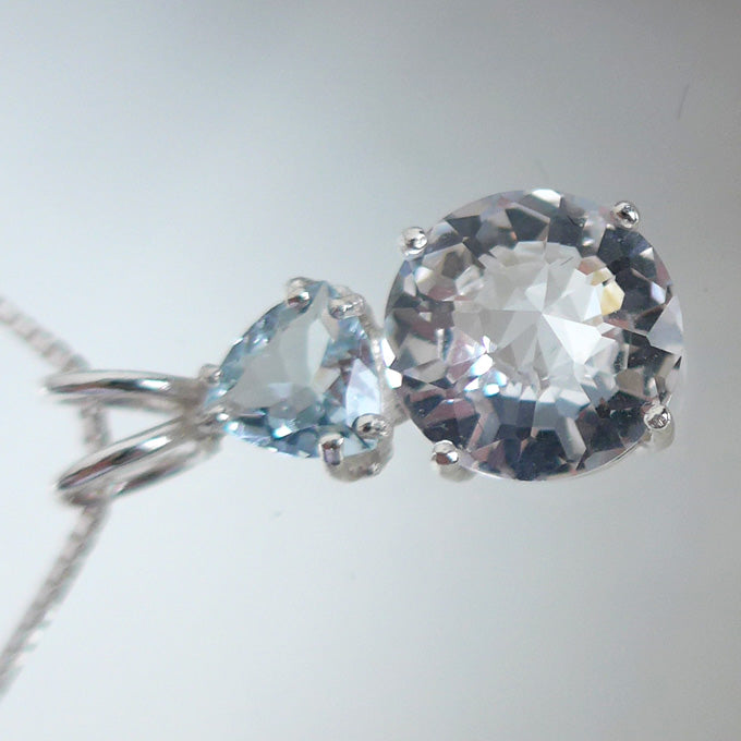 Clear Quartz Mini Radiant Heart with Trillion Aquamarine Crown