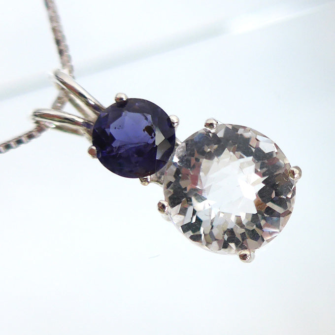 Clear Quartz Mini Radiant Heart with Round Blue Iolite Crown