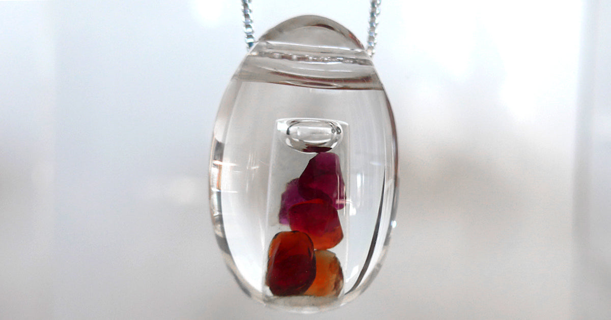 Navajo Garnet in Quartz Oval Water Drop Pendant by Brian Cook
