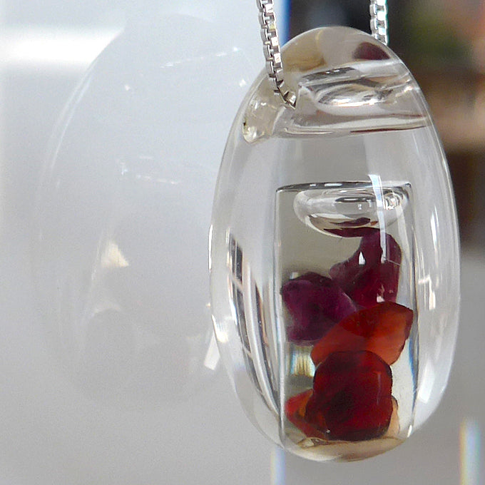 Navajo Garnet in Quartz Oval Water Drop Pendant by Brian Cook