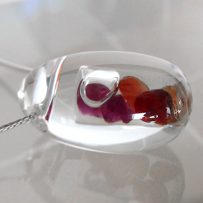 Navajo Garnet in Quartz Oval Water Drop Pendant by Brian Cook