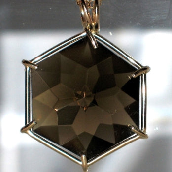 Smoky Quartz 14 kt Gold Flower of Life Pendant