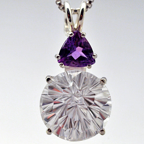 Clear Quartz Super Nova Pendant with Trillion Amethyst Crown
