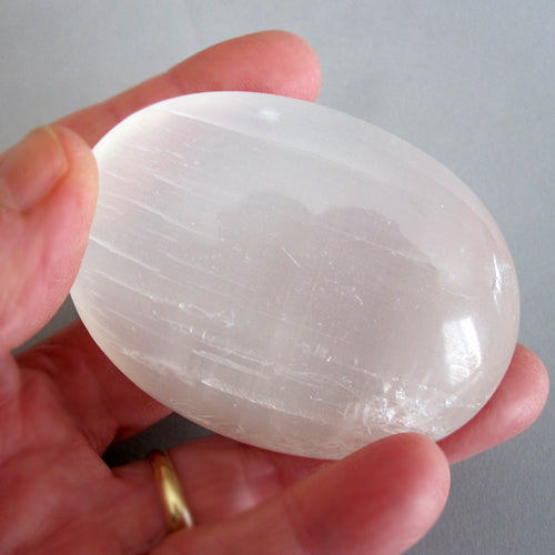 3 Inch Natural Selenite Palm Stone - XL Oval Palmstone From Morocco For Healing/Crystals