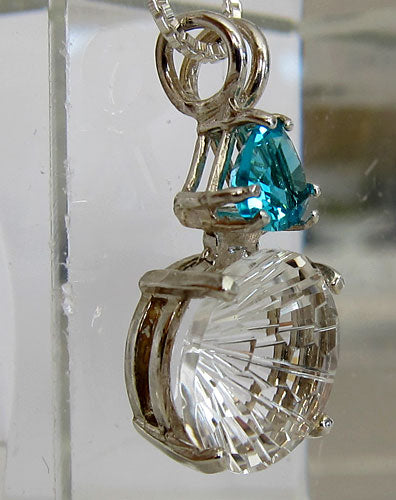 Clear Quartz Super Nova Pendant with Trillion Bahia Blue Obsidian Gemstone Crown