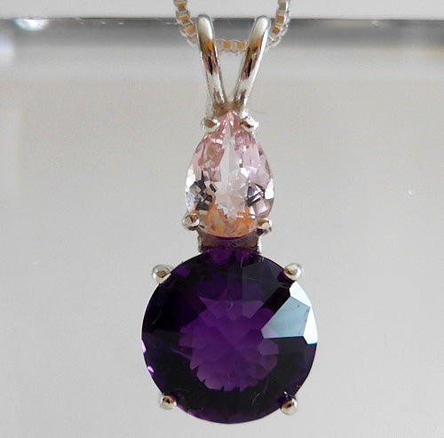 Amethyst Mini Radiant Heart with Morganite Teardrop Gemstone
