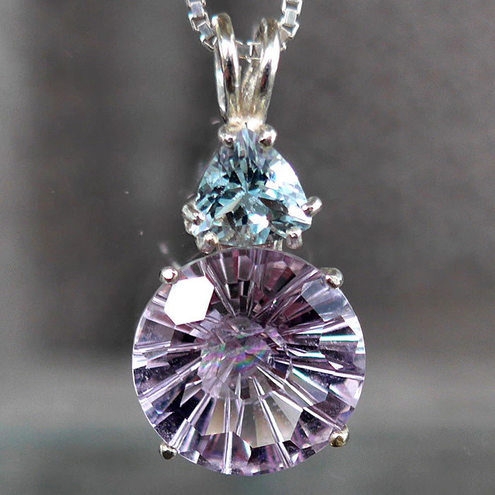 Amethyst Rose de France Super Nova Pendant with Trillion Aquamarine Crown