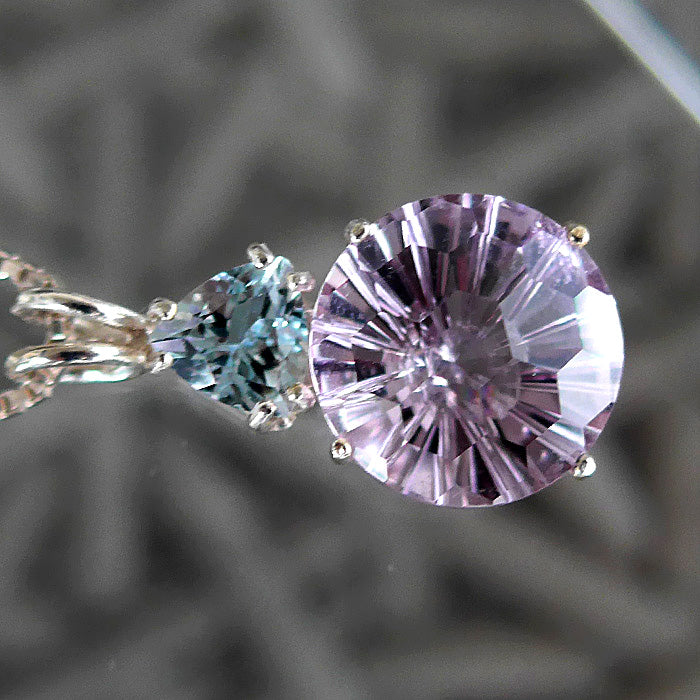 Amethyst Rose de France Super Nova Pendant with Trillion Aquamarine Crown