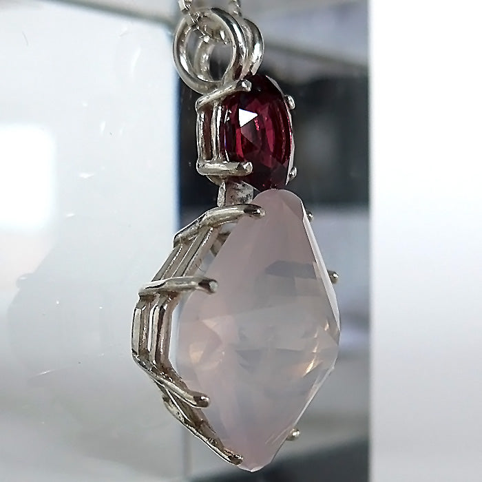 Large Rose Quartz Magician Stone Pendant with Red Spinel