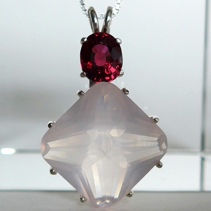 Rose Quartz Large Magician Stone Pendant with Oval Red Spinel