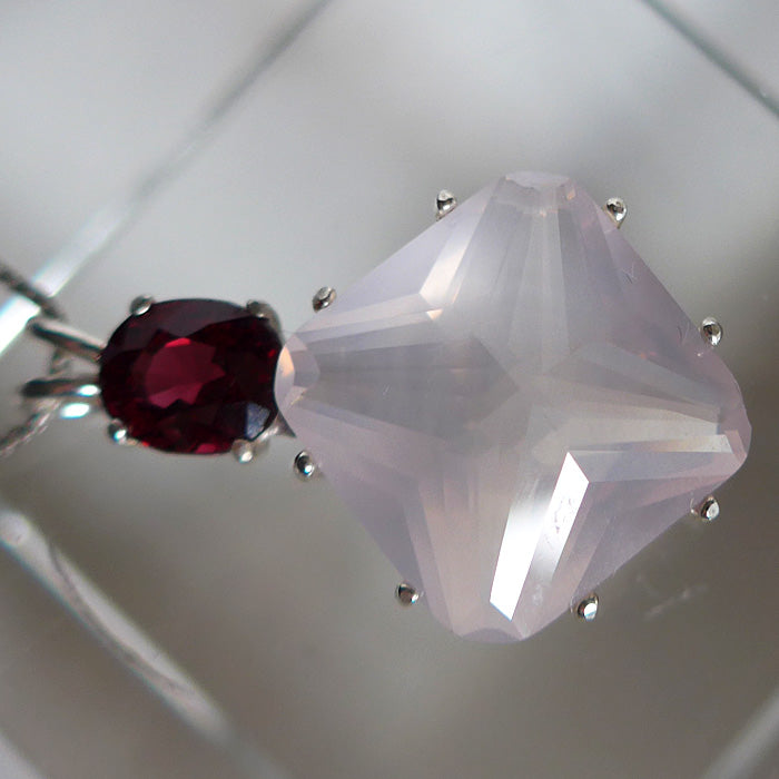 Rose Quartz Large Magician Stone Pendant with Oval Red Spinel