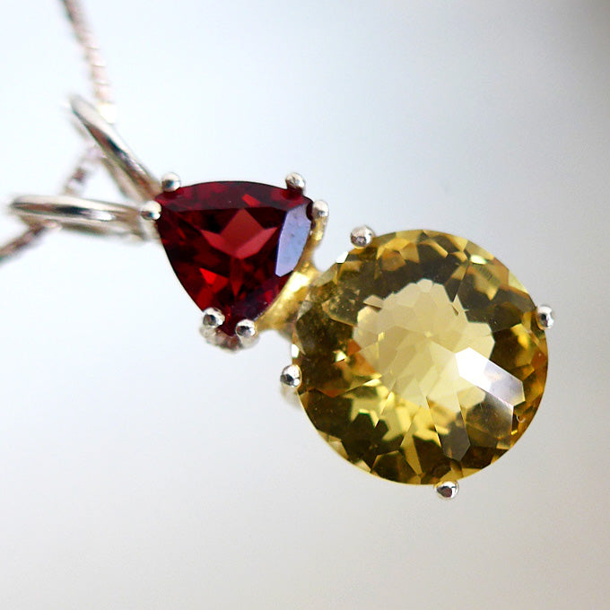 Siberian Gold Quartz Mini Radiant Heart Pendant with Trillion Garnet Crown