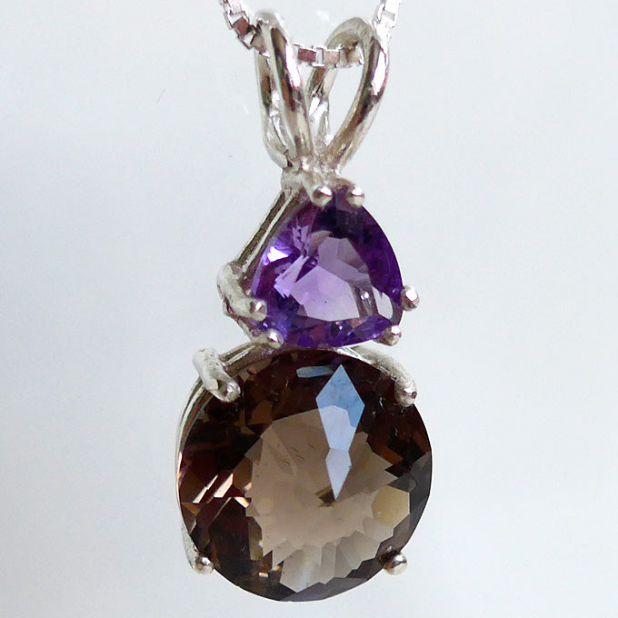 Smoky Quartz Mini Radiant Heart with Trillion Amethyst
