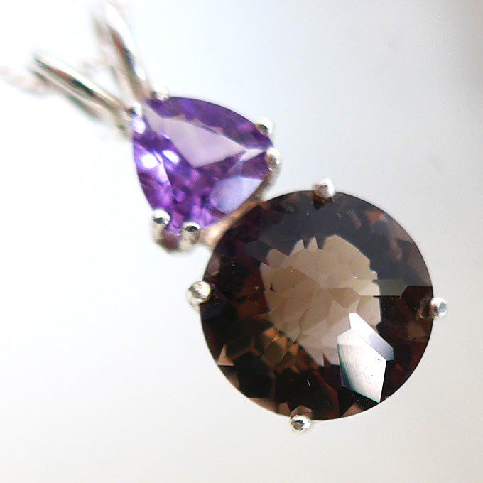 Smoky Quartz Mini Radiant Heart with Trillion Amethyst