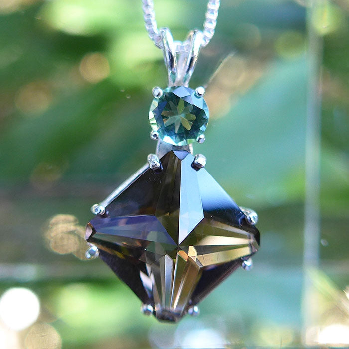 Smoky Quartz Magician Stone with Tibetan Green Obsidian Crown