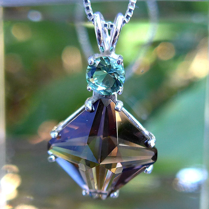 Smoky Quartz Magician Stone with Tibetan Green Obsidian Crown