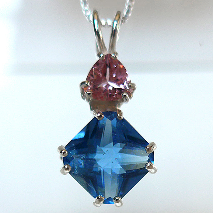 Tibetan Blue Obsidian Mini Magician Stone Pendant with Pink Tourmaline