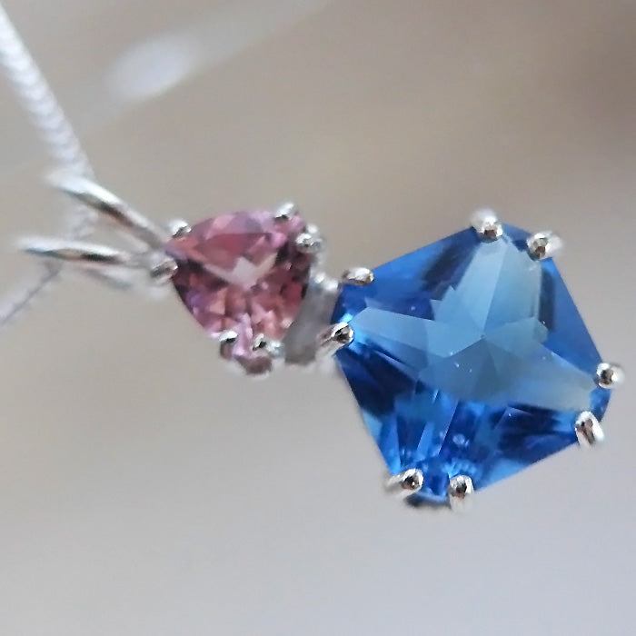 Tibetan Blue Obsidian Mini Magician Stone Pendant with Pink Tourmaline Crown