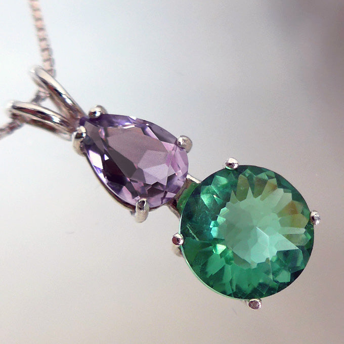 Tibetan Green Mini Radiant Heart with Amethyst Teardrop