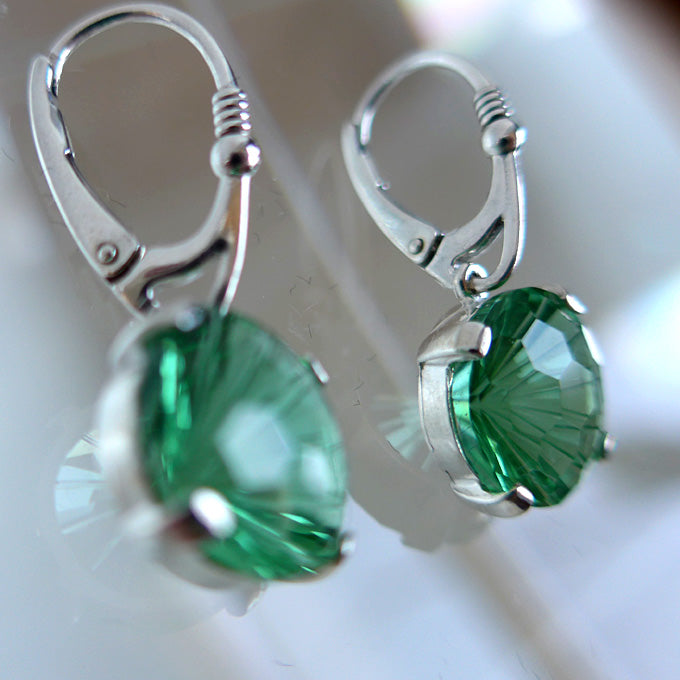 Tibetan Green Obsidian Super Nova Hanging Earrings Lever Backs