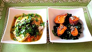 Anti Radiation Main Course Meal of Tofu, Sweet Potato & Collards over Brown Rice