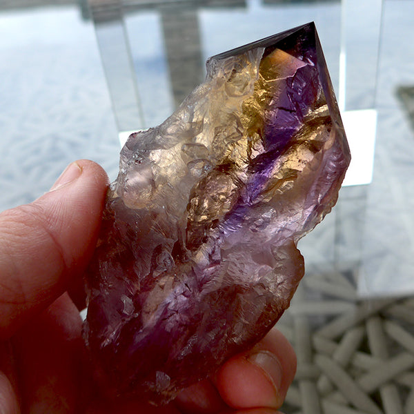 Semi Polished Translucent Rainbow Ametrine Wand by Lawrence Stoller