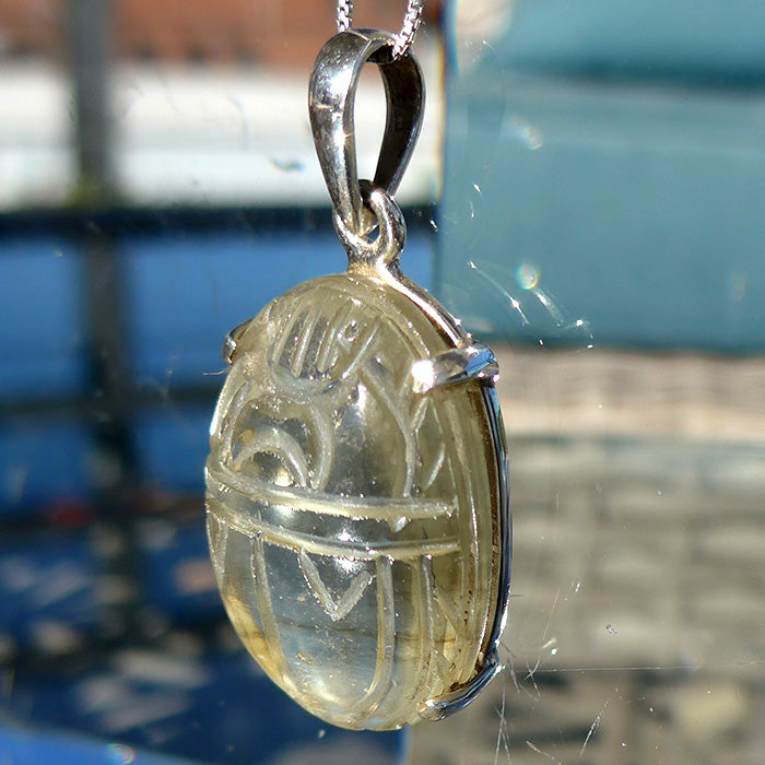 Large Tut-Inspired Libyan Desert Glass Scarab Pendant