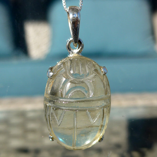 Large Tut-Inspired Libyan Desert Glass Scarab Pendant