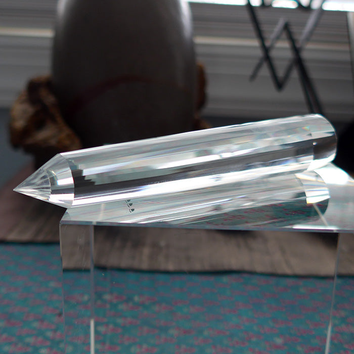 Long Slender 24 Facet Himalayan Quartz Vogel Wand with Manifestation Stone