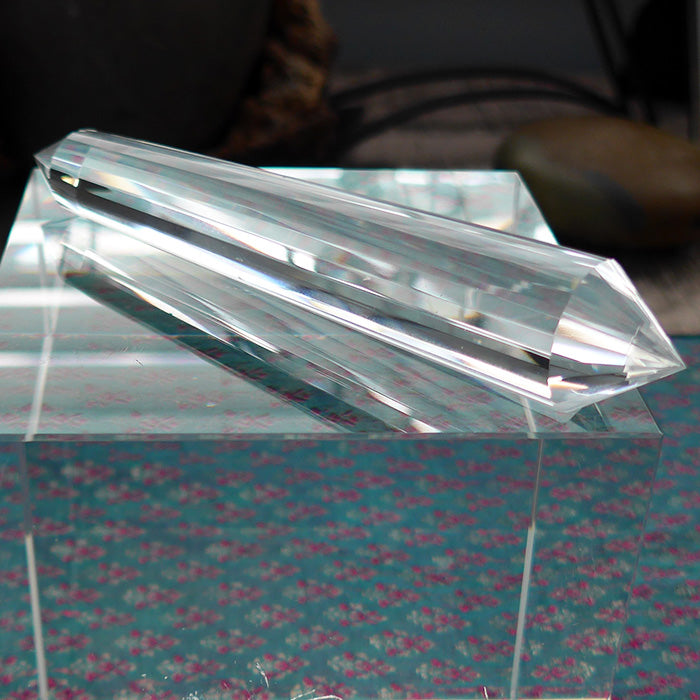 Long Slender 24 Facet Himalayan Quartz Vogel Wand with Manifestation Stone